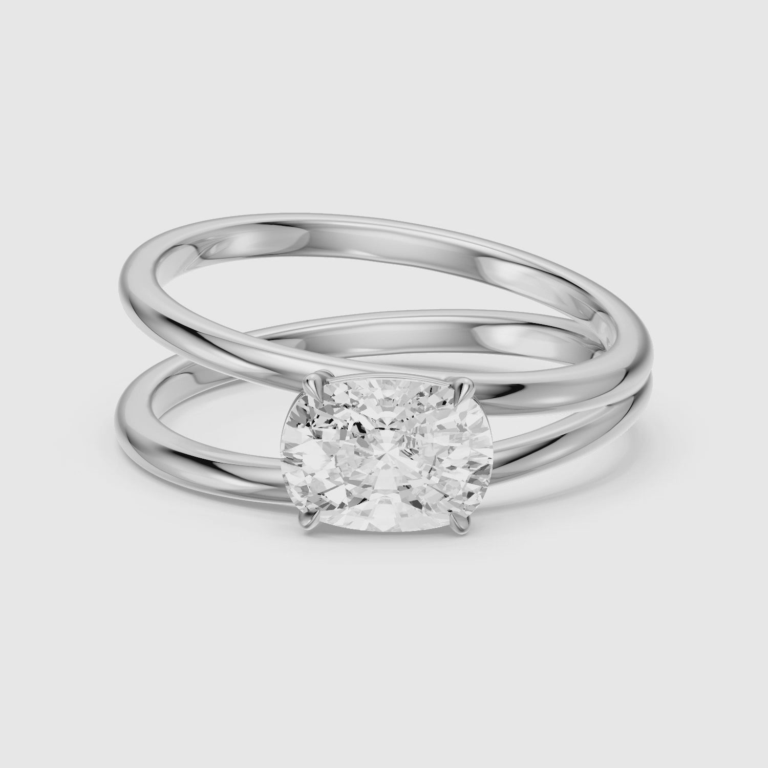 Load video: Zara Elongated Cushion Cut Lab Grown Diamond Ring with Split Crossover Shank