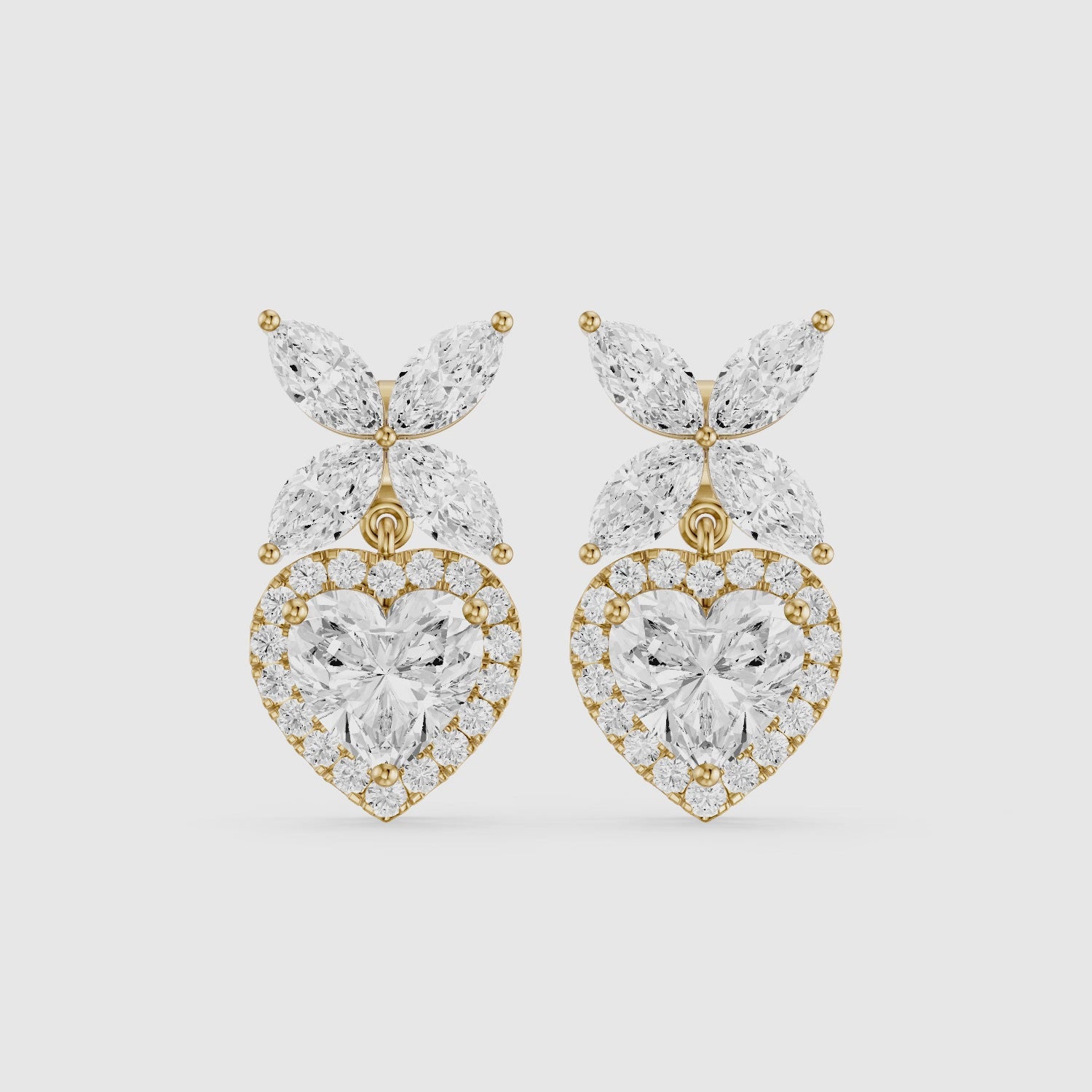 Load video: Zadie Marquise Butterfly Cluster and Heart Lab Grown Diamond Halo Drop Earrings