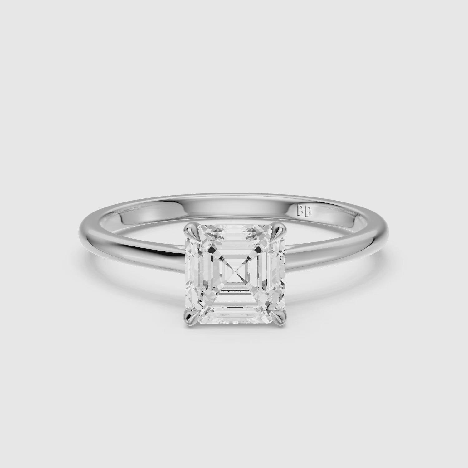 Load video: Halima 4 Prong Asscher Cut Hidden Halo Lab Grown Diamond Ring