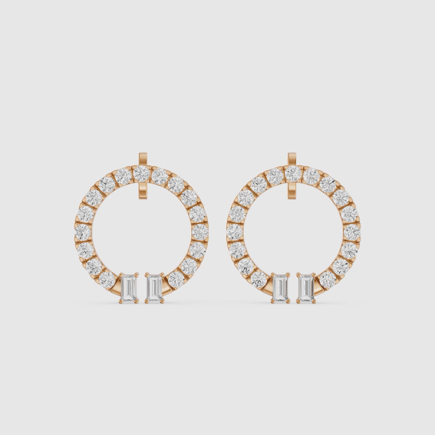 Load video: Garnet Baguette and Round Lab Grown Diamond Circle Earrings
