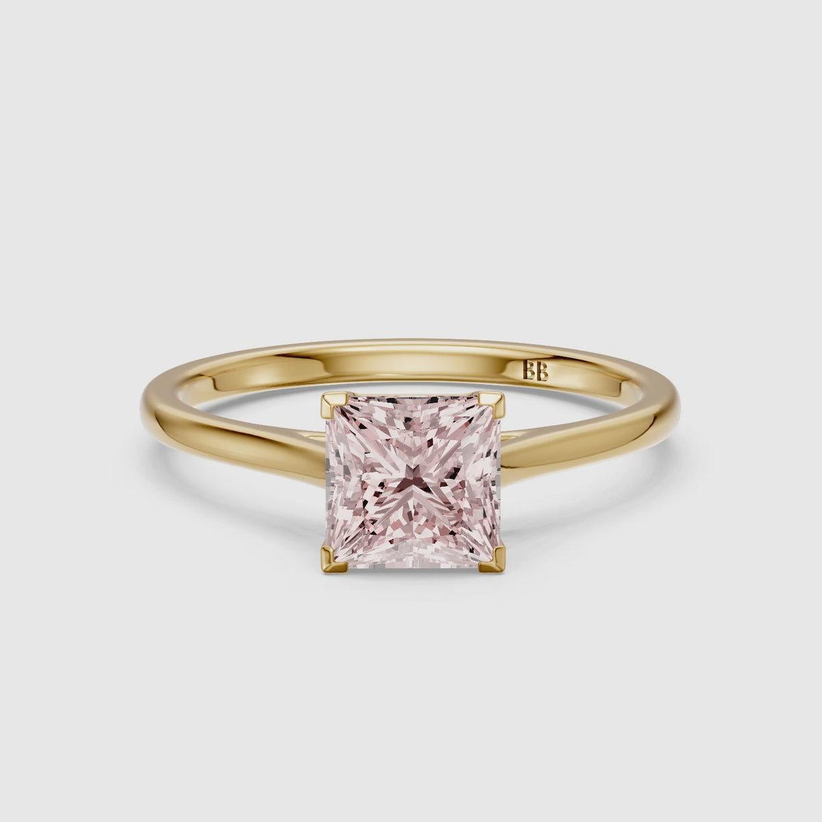 Load video: Briony Princess Cut Solitaire Cathedral Style Pink Lab Grown Diamond Engagement Ring
