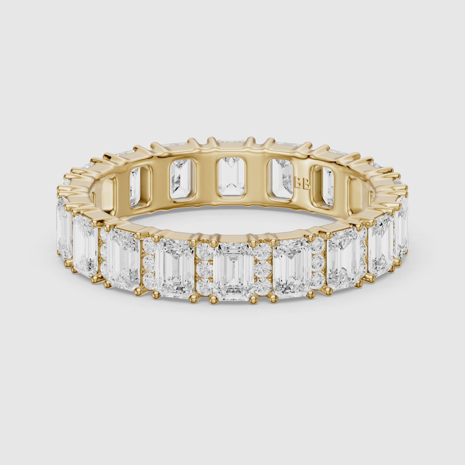 Load video: Esme Emerald Cut Lab Grown Diamond Halo Full Eternity Band Ring