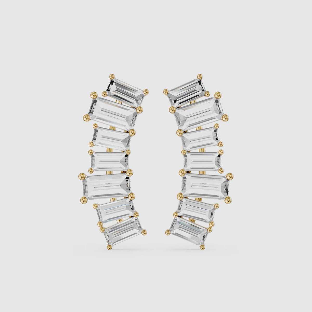Load video: Dior Baguette Lab Grown Diamond Four Claw Ear Climber Cuff Earrings