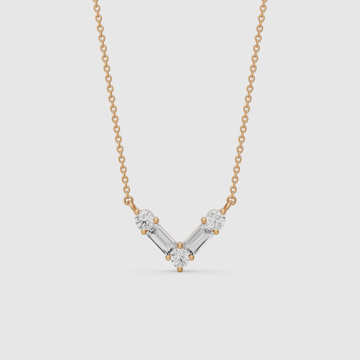 Load video: Marley Baguette and Round Lab Grown Diamond Chevron Pendant