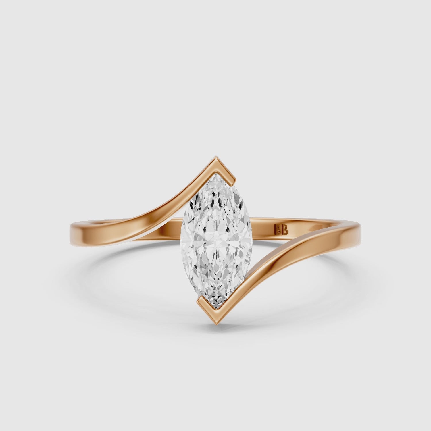 Load video: Esther Marquise Cut Solitaire Bypass Shank Lab Grown Diamond Ring