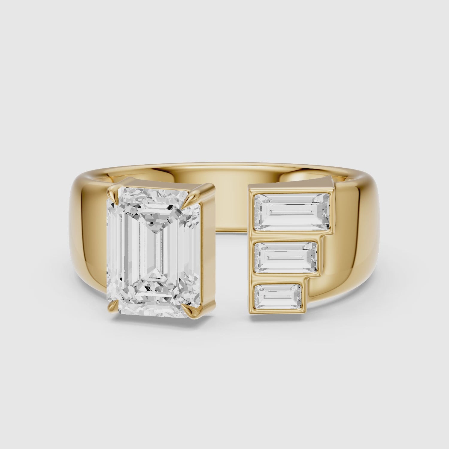 Load video: Baylor Emerald Cut Lab Diamond Graduated Baguette Cluster Cigar Band