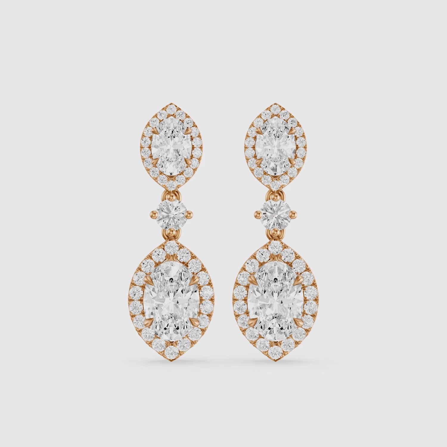 Load video: Gwen Oval and Round Lab Grown Diamond Halo Drop Earrings