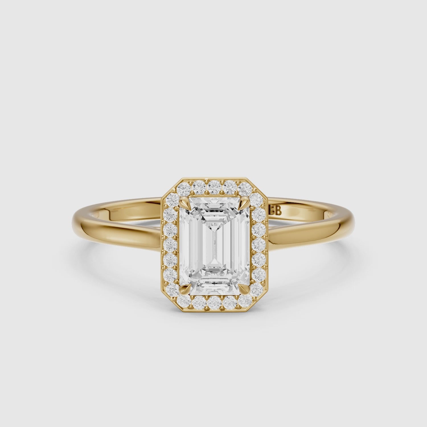 Load video: Ailani 4 Prong Emerald Cut Halo Cathedral Lab Grown Diamond Ring