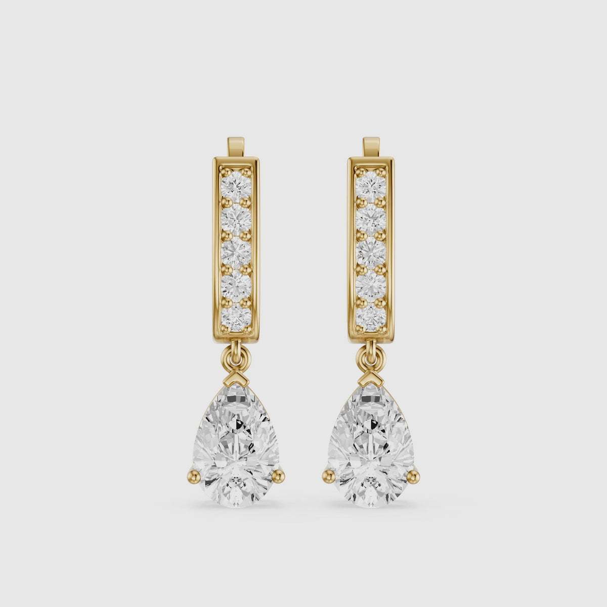 Load video: Iris Pear Lab Grown Diamond Drop Earrings with Pave Bar