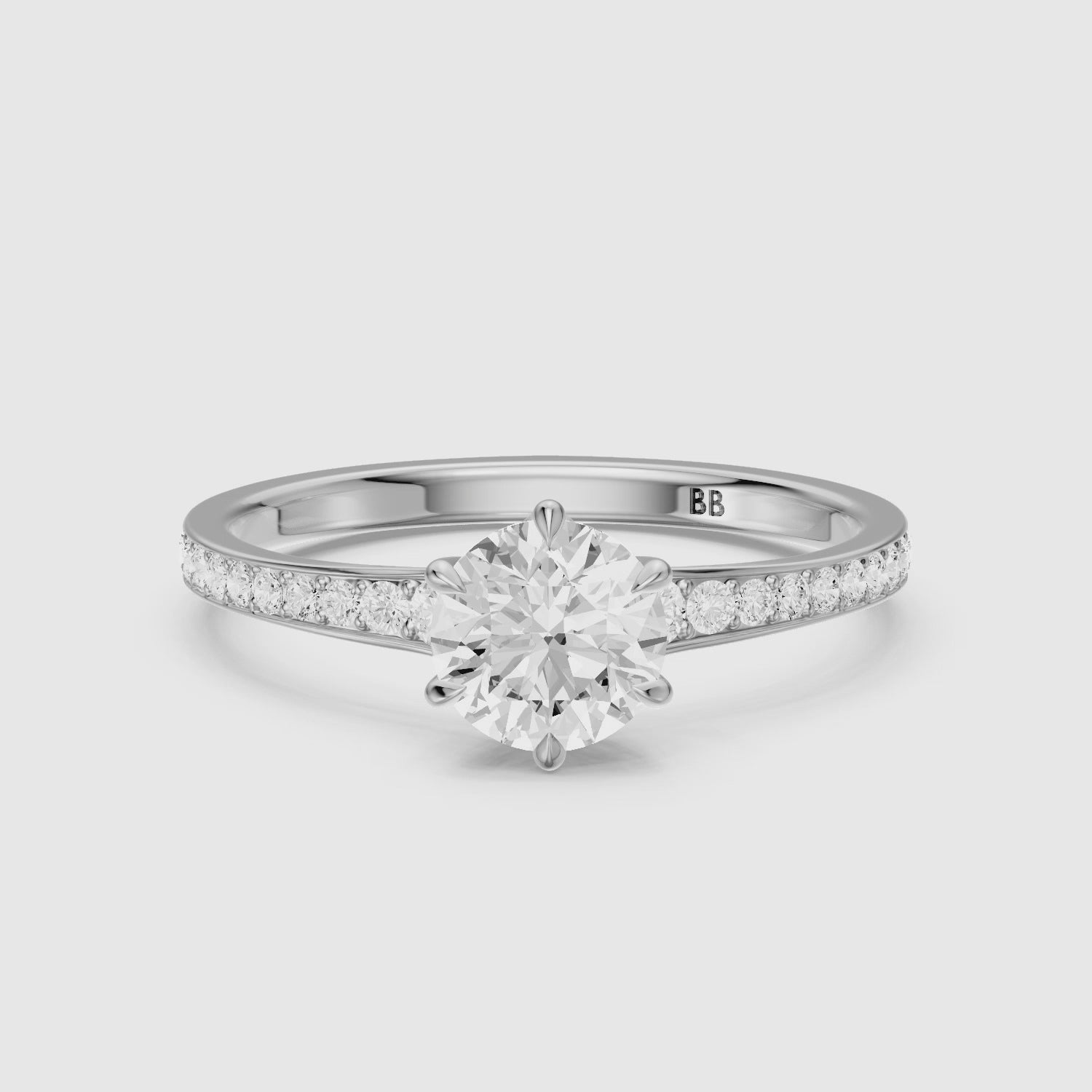 Load video: Lesley Round Cut Side Stone Pave Cathedral Moissanite Diamond Ring