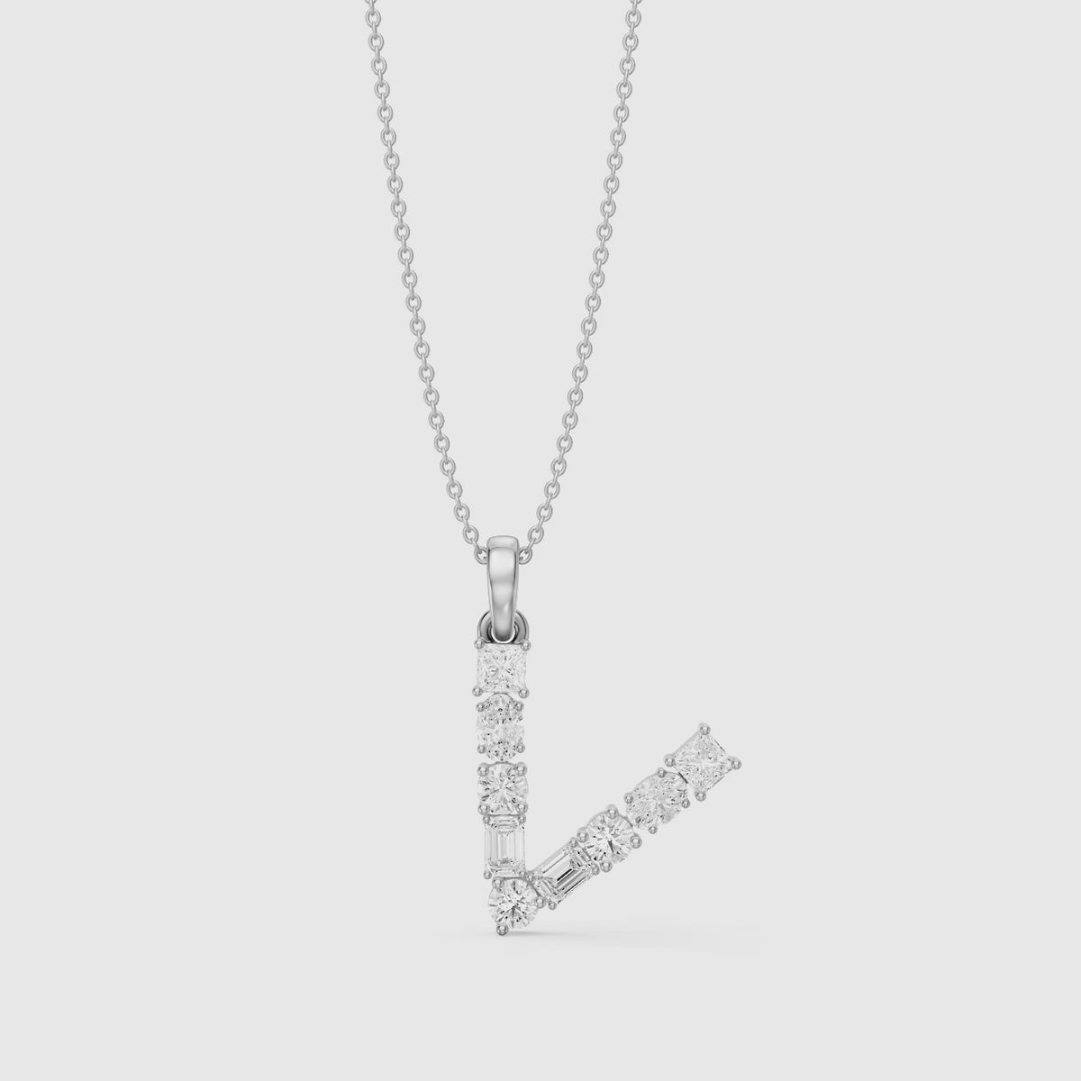 Load video: Tuva Multi Shape Lab Grown Diamond Initial V Pendant