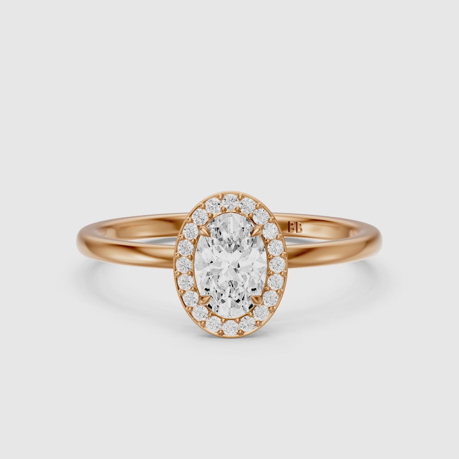 Load video: Mariah Oval Cut Halo Lab Grown Diamond Engagement Ring