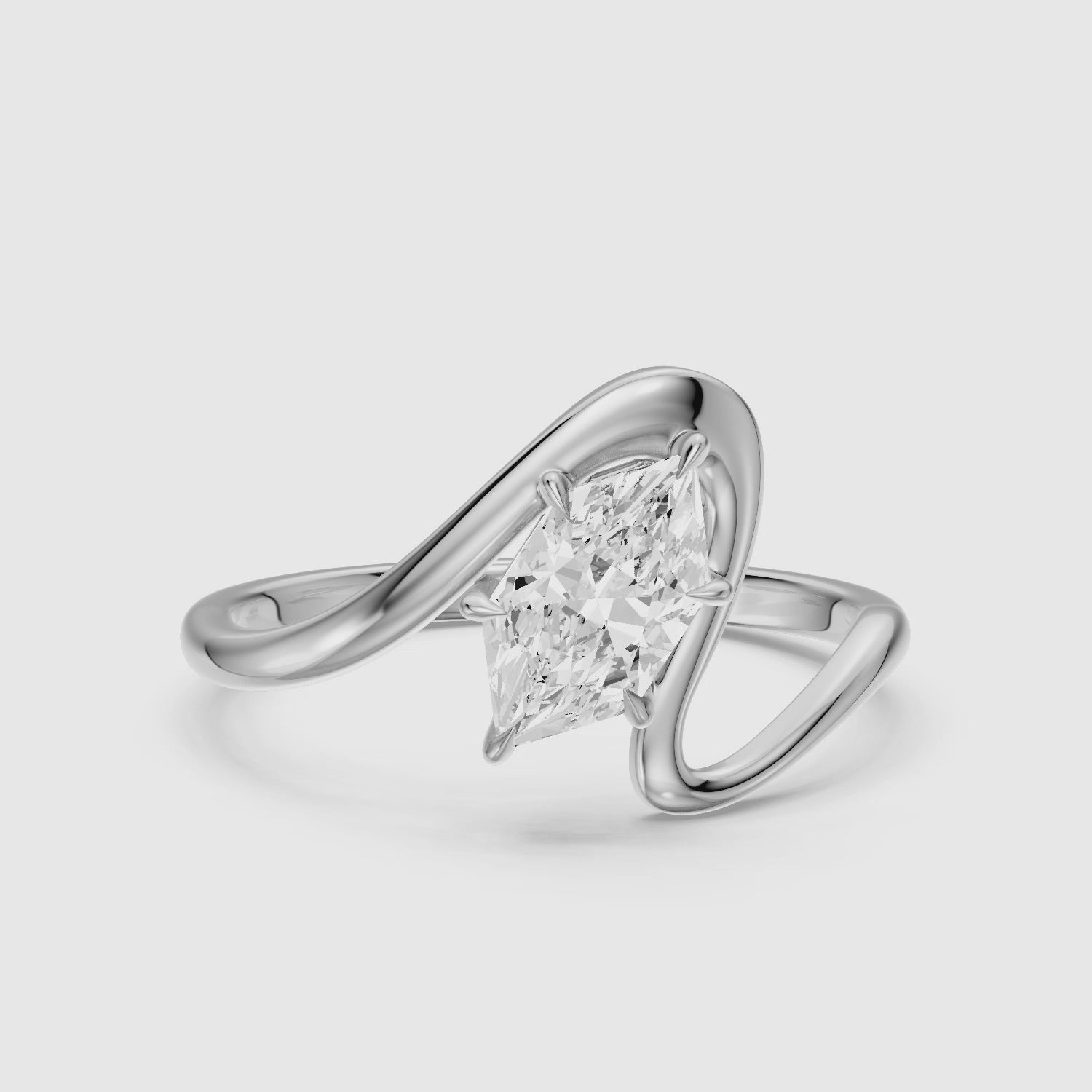 Load video: Regina Dutch Marquise Moissanite Diamond Bypass Wave Solitaire Ring
