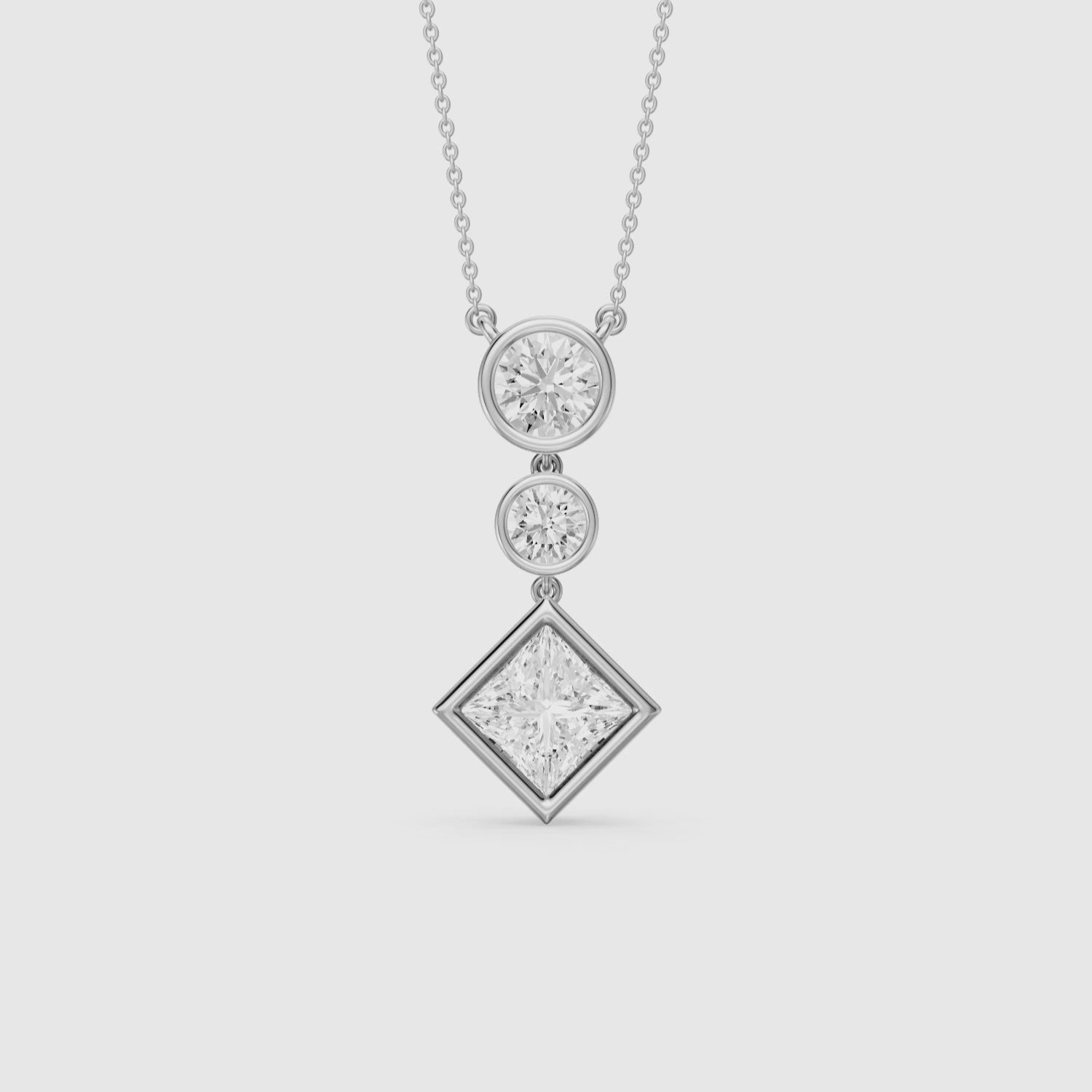 Load video: Giselle Princess Cut and Round Cut Bezel Lab Grown Diamond Pendant