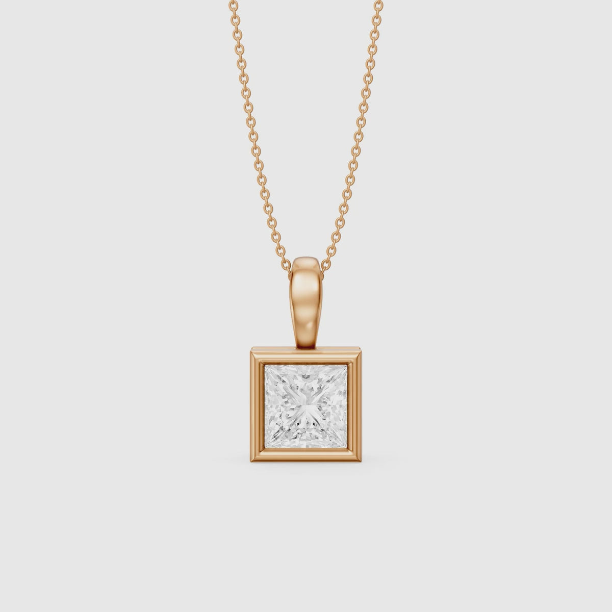 Load video: Marilyn Princess Cut Bezel Lab Grown Diamond Solitaire Pendant