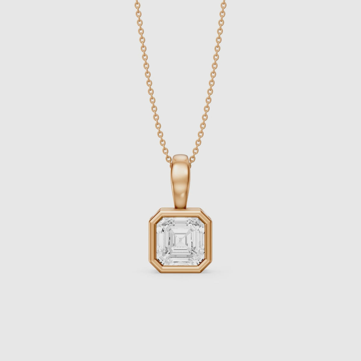 Load video: Priscilla Asscher Cut Bezel Set Lab Grown Diamond Solitaire Pendant