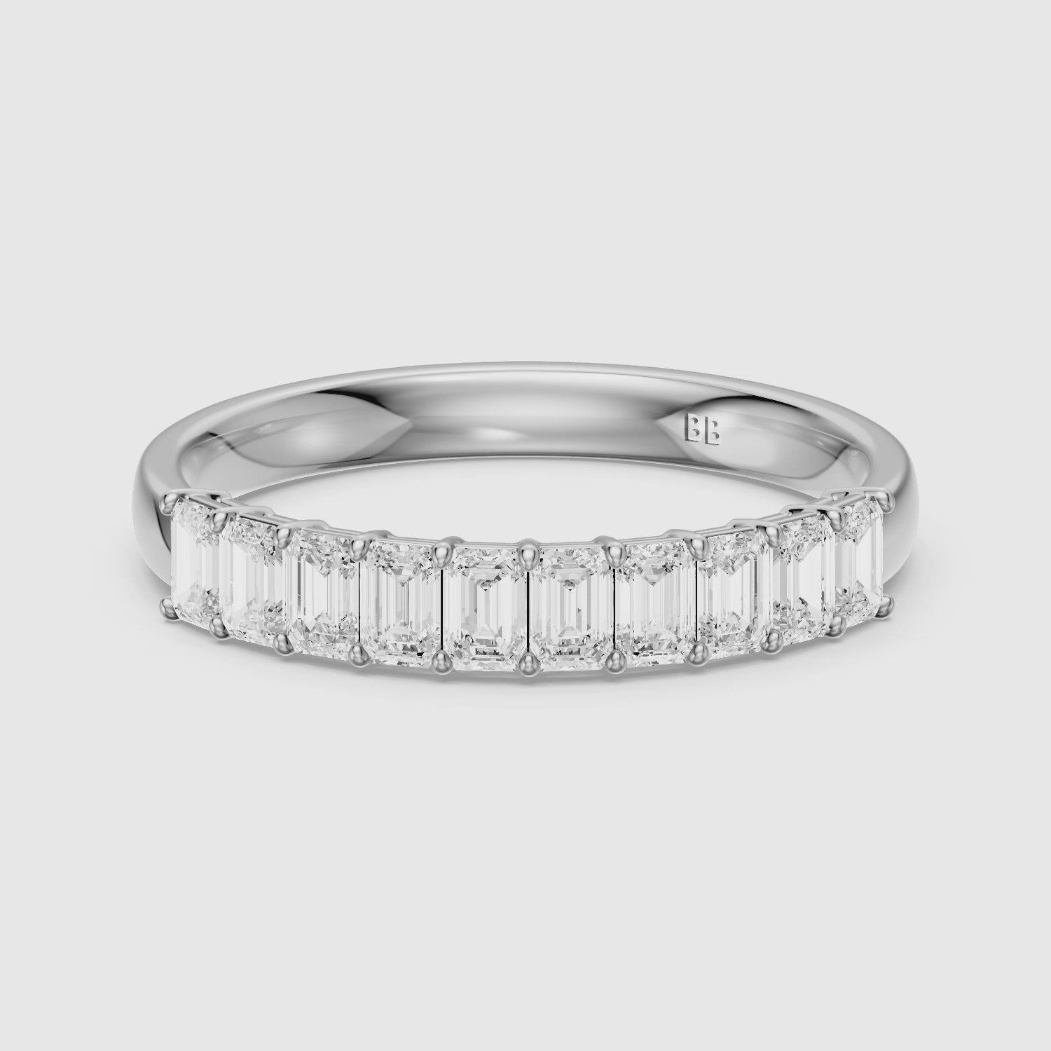 Load video: Ruby Emerald Shape Lab Grown Diamond Anniversary Band