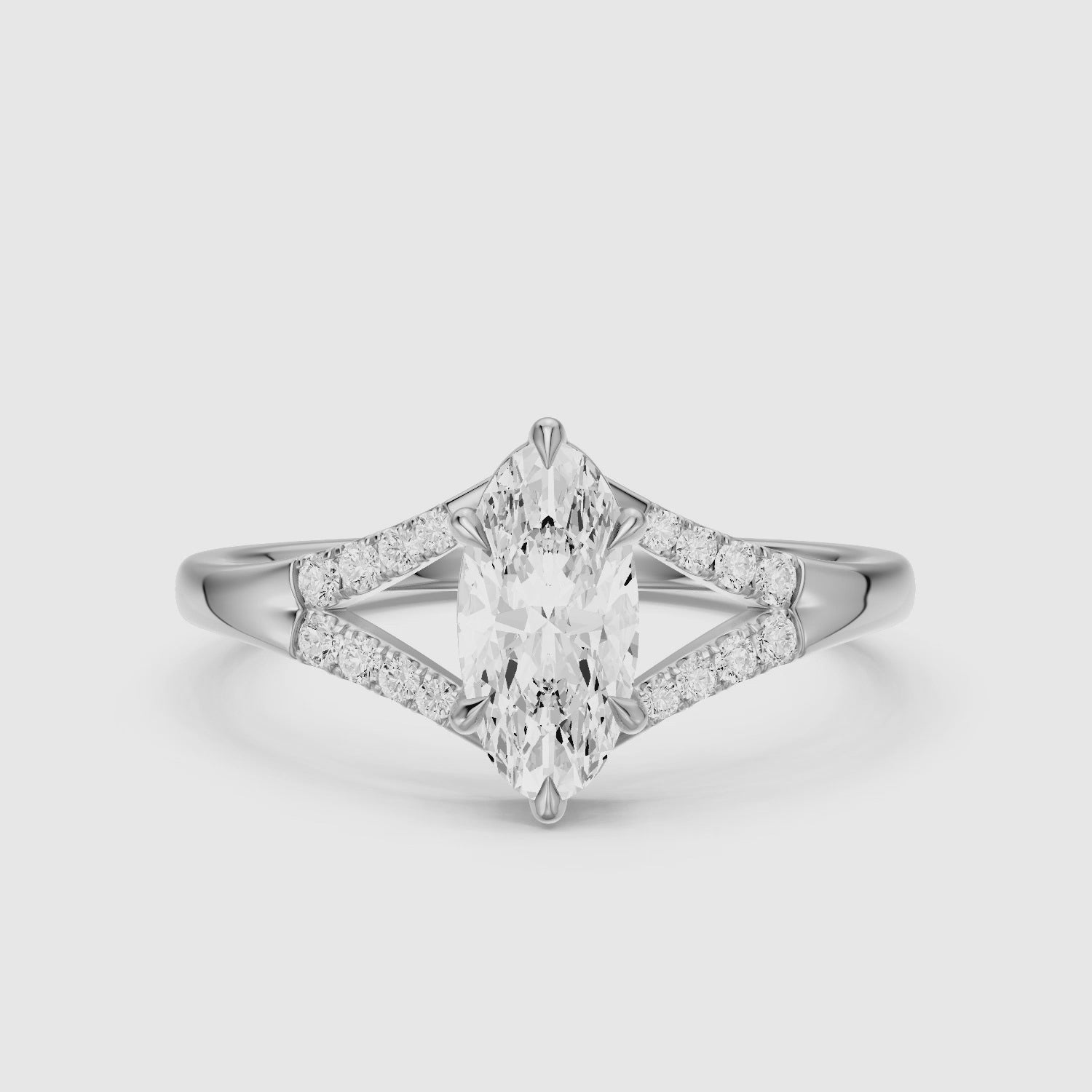 Load video: Frida Moval Moissanite Diamond Ring with Split Shank Pave Band