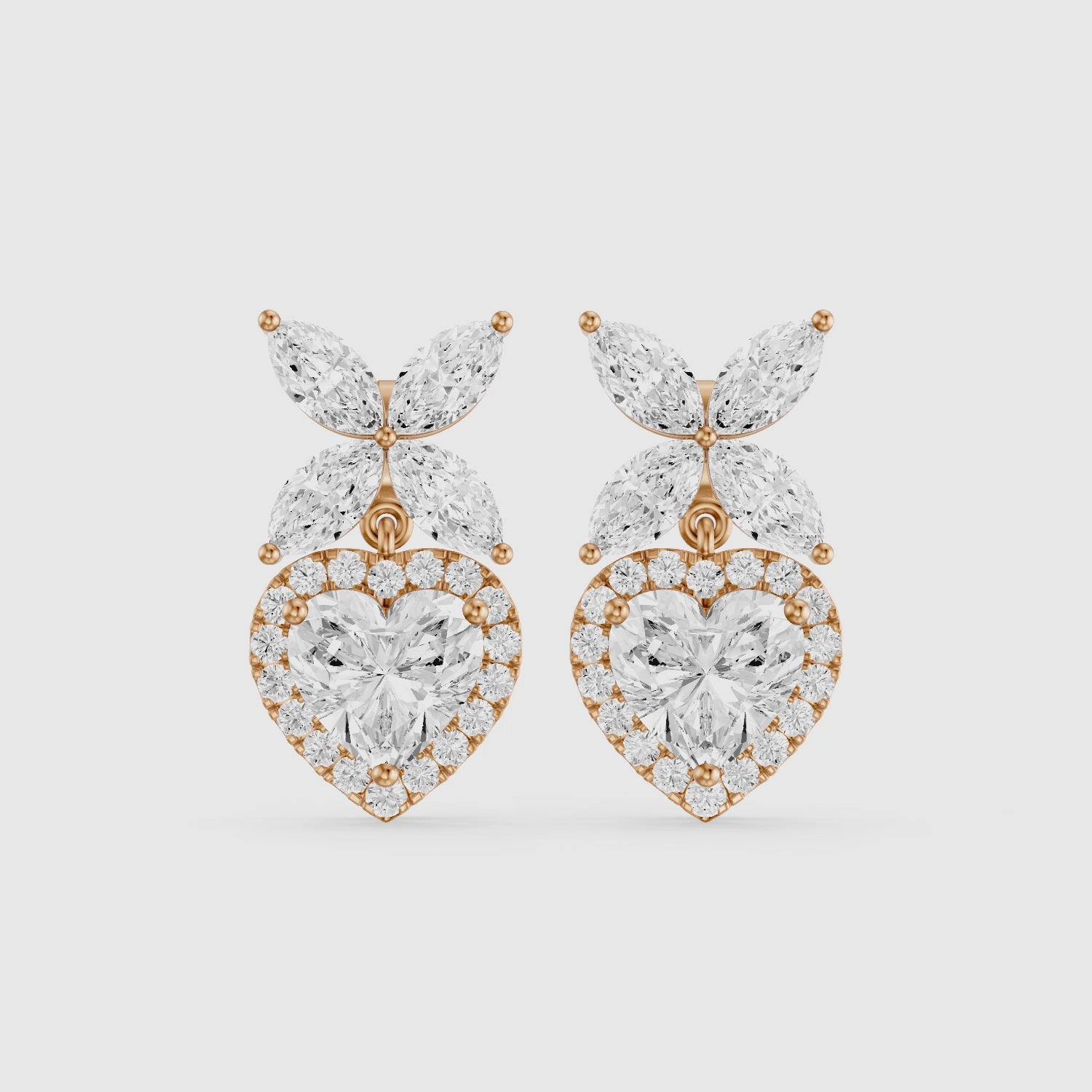 Load video: Zadie Marquise Butterfly Cluster and Heart Lab Grown Diamond Halo Drop Earrings