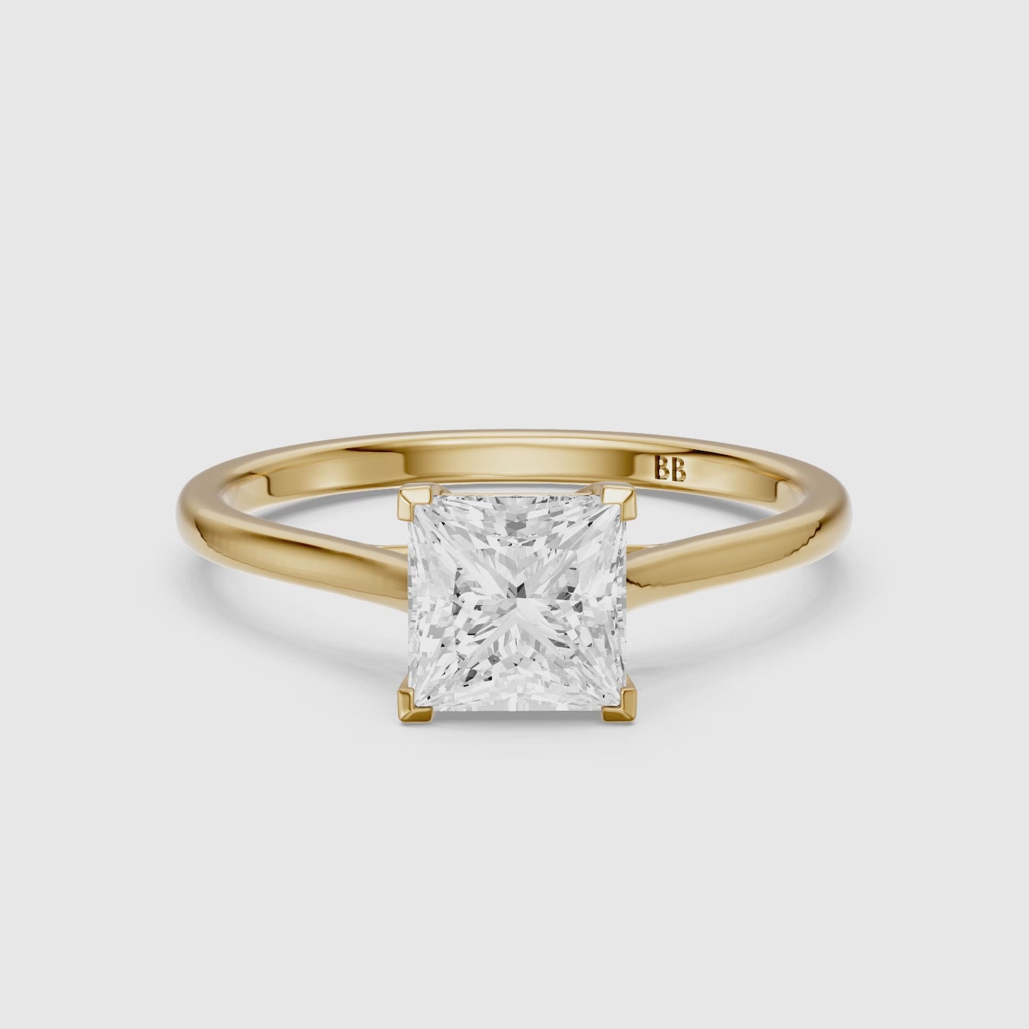 Load video: Camila 4 Prong Princess Cut Solitaire Moissanite Diamond Ring