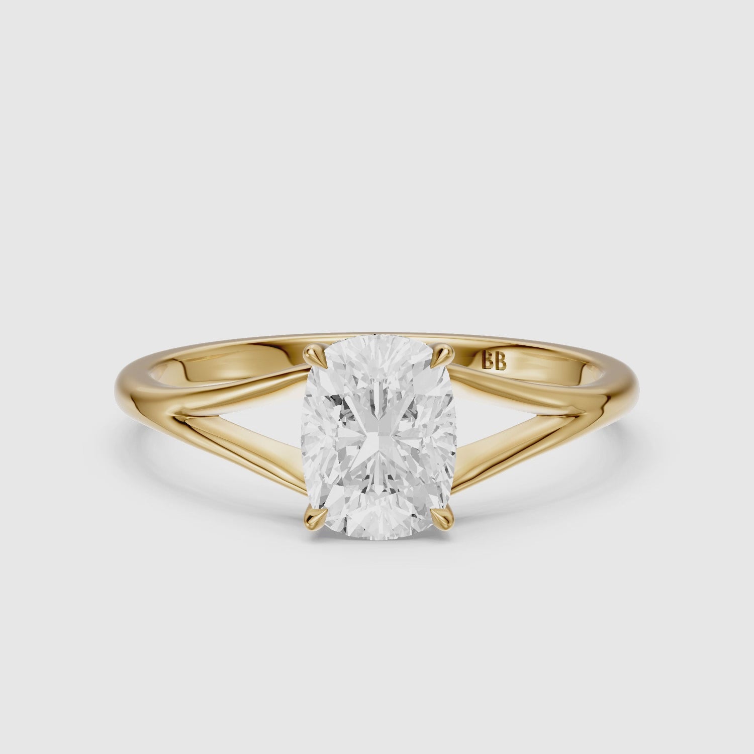 Load video: Paisly Elongated Cushion Cut Split Shank Solitaire Moissanite Diamond Ring