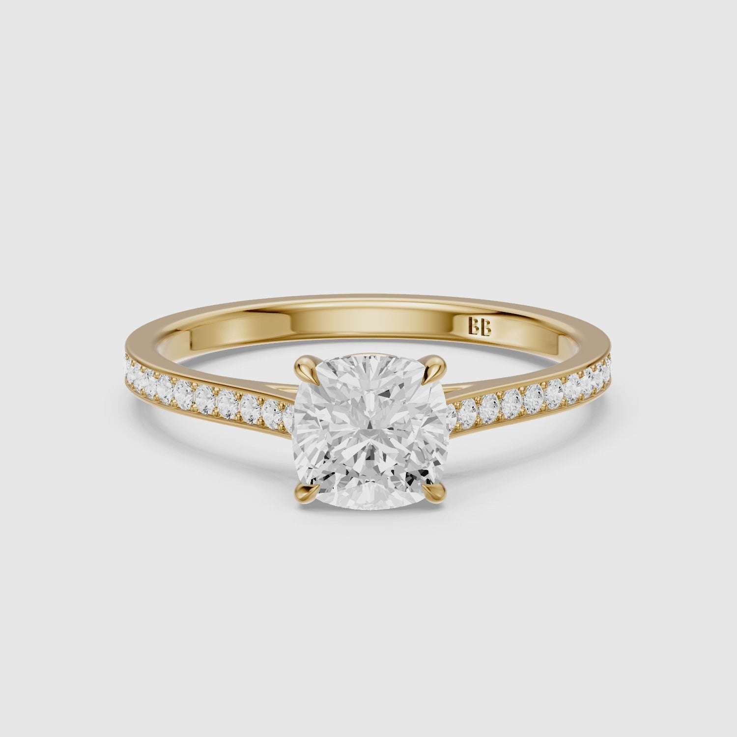 Load video: Jorene 4 Prong Cushion Cut Channel Set Lab Grown Diamond Ring