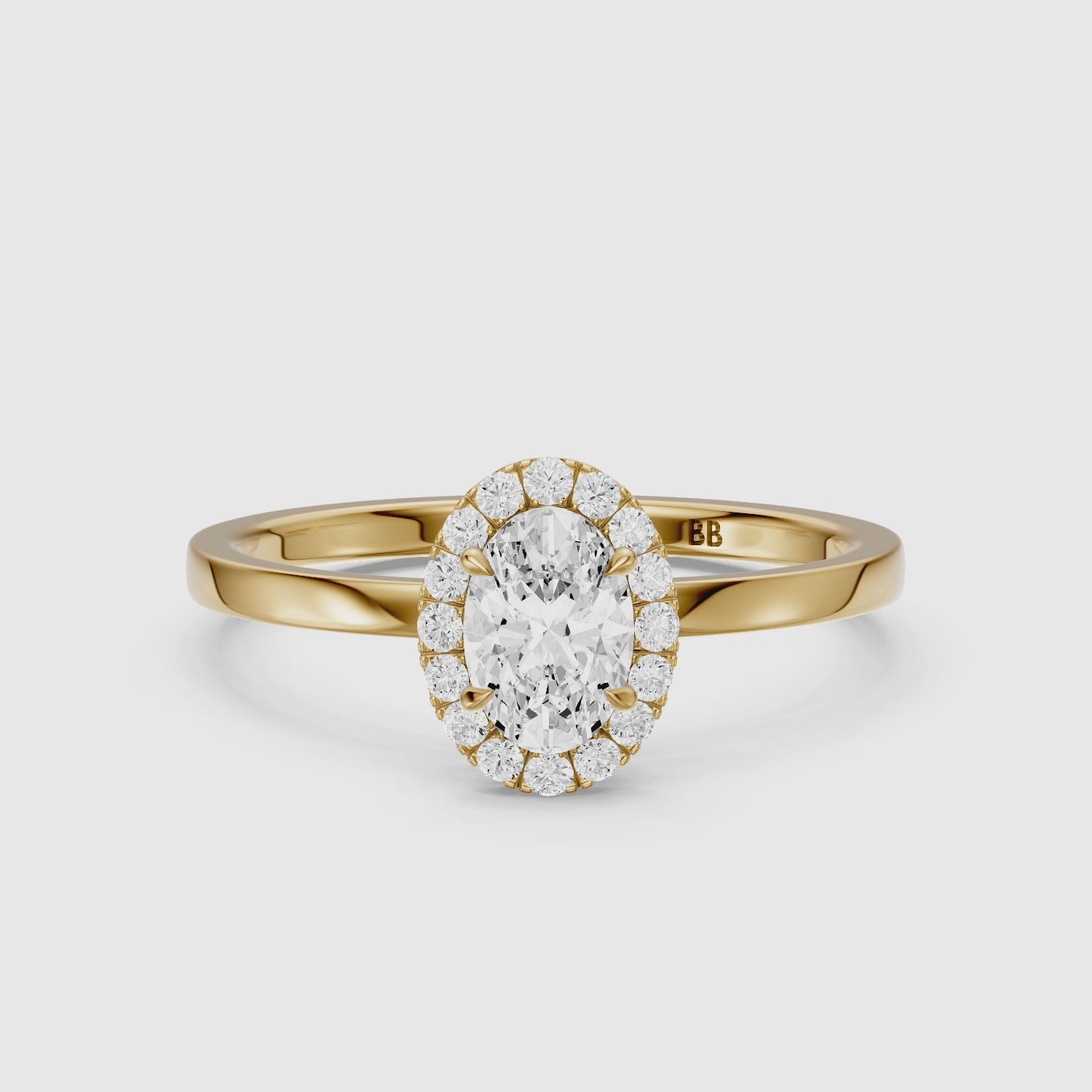 Load video: Oakley Oval Cut Halo Moissanite Diamond Engagement Ring