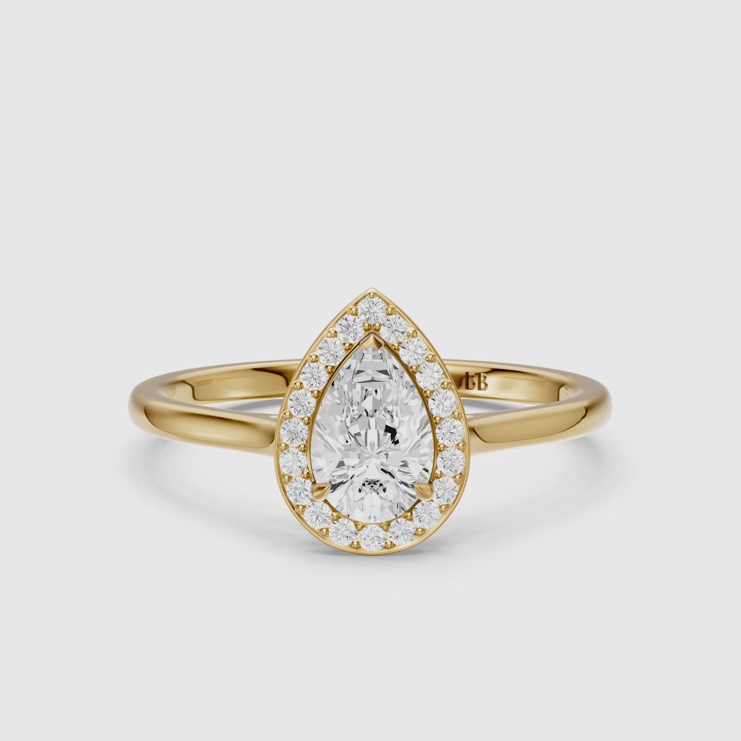 Load video: Nina Pear Cut Halo Cathedral Style Lab Grown Diamond Ring