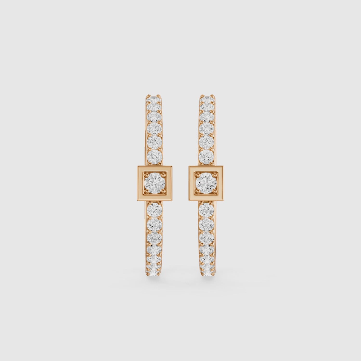 Load video: Emese Round Lab Grown Diamond Square Station Petite Hoop Earrings