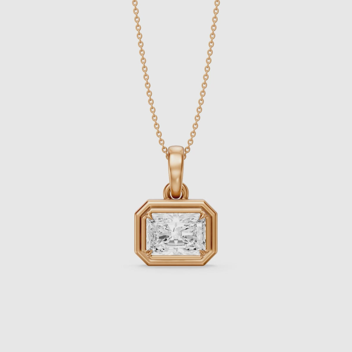 Load video: Aylin Modern Radiant Cut Lab Grown Diamond Bezel Pendant