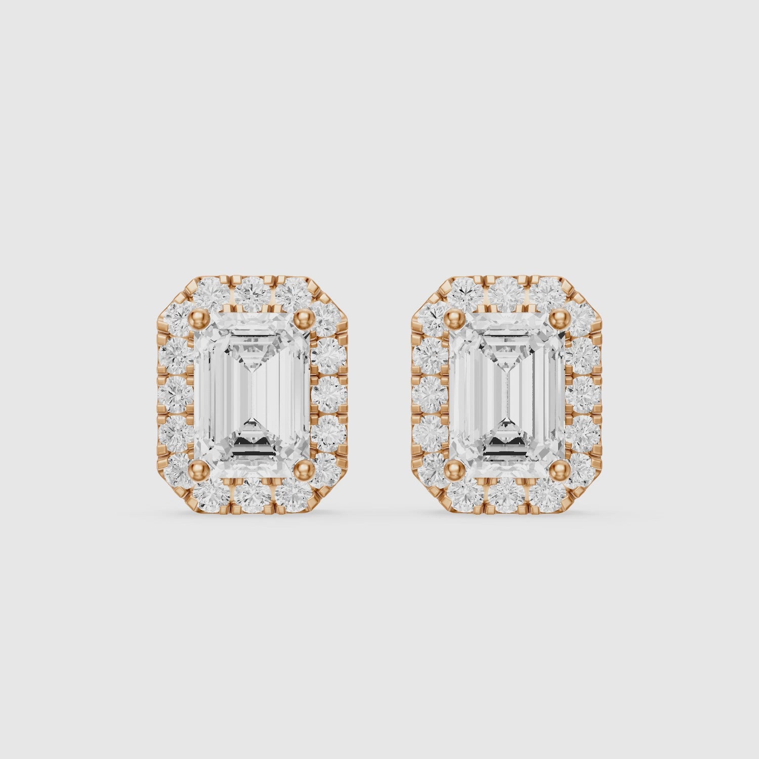Load video: Briseis Emerald Cut Lab Grown Diamond Halo Frame Stud Earrings