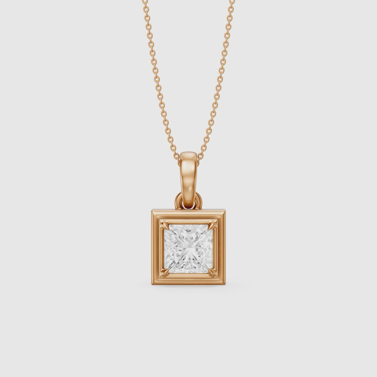 Load video: Esme Princess Cut Lab Grown Diamond Bezel Pendant with Prong