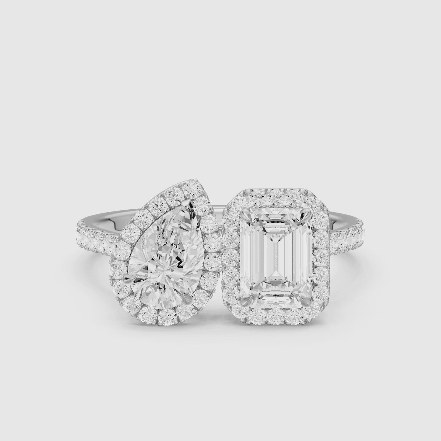 Load video: Marisa Toi Et Moi Halo Pave Ring With Pear and Emerald Lab Grown Diamond