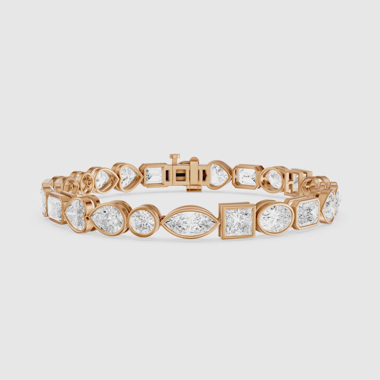 Load video: Ily Multi Shape Lab Grown Diamond Bezel Tennis Bracelet