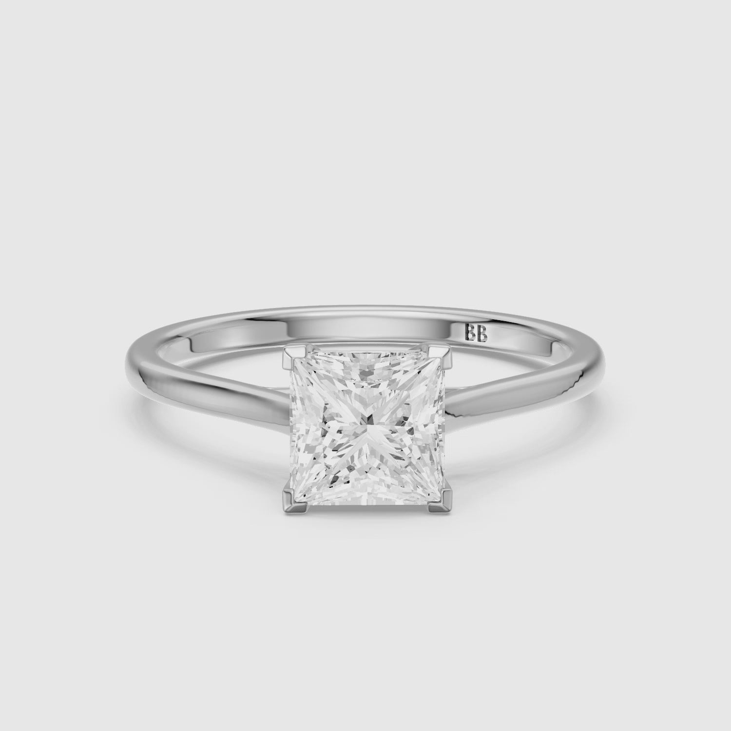 Load video: Camila 4 Prong Princess Cut Solitaire Moissanite Diamond Ring