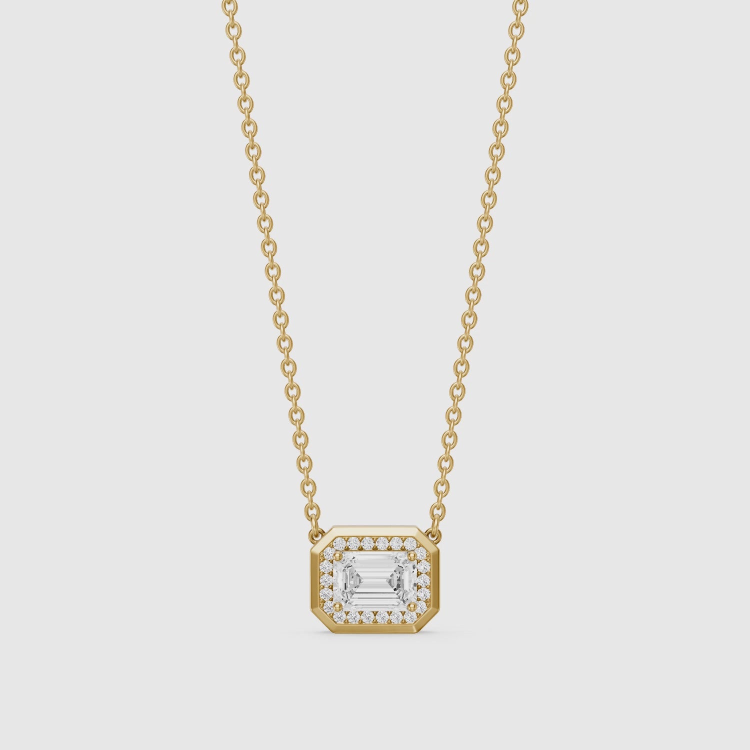Load video: Leonie Emerald Cut Lab Grown Diamond Halo Pendant