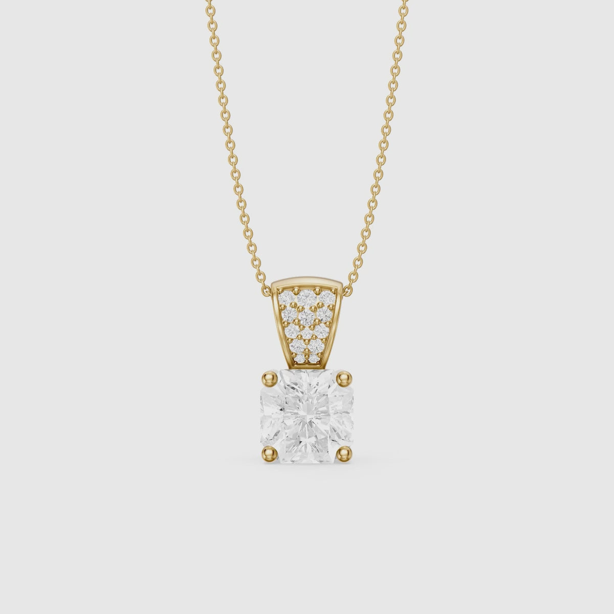 Load video: Vienna Square Radiant Lab Grown Diamond Pendant with Pave Bail