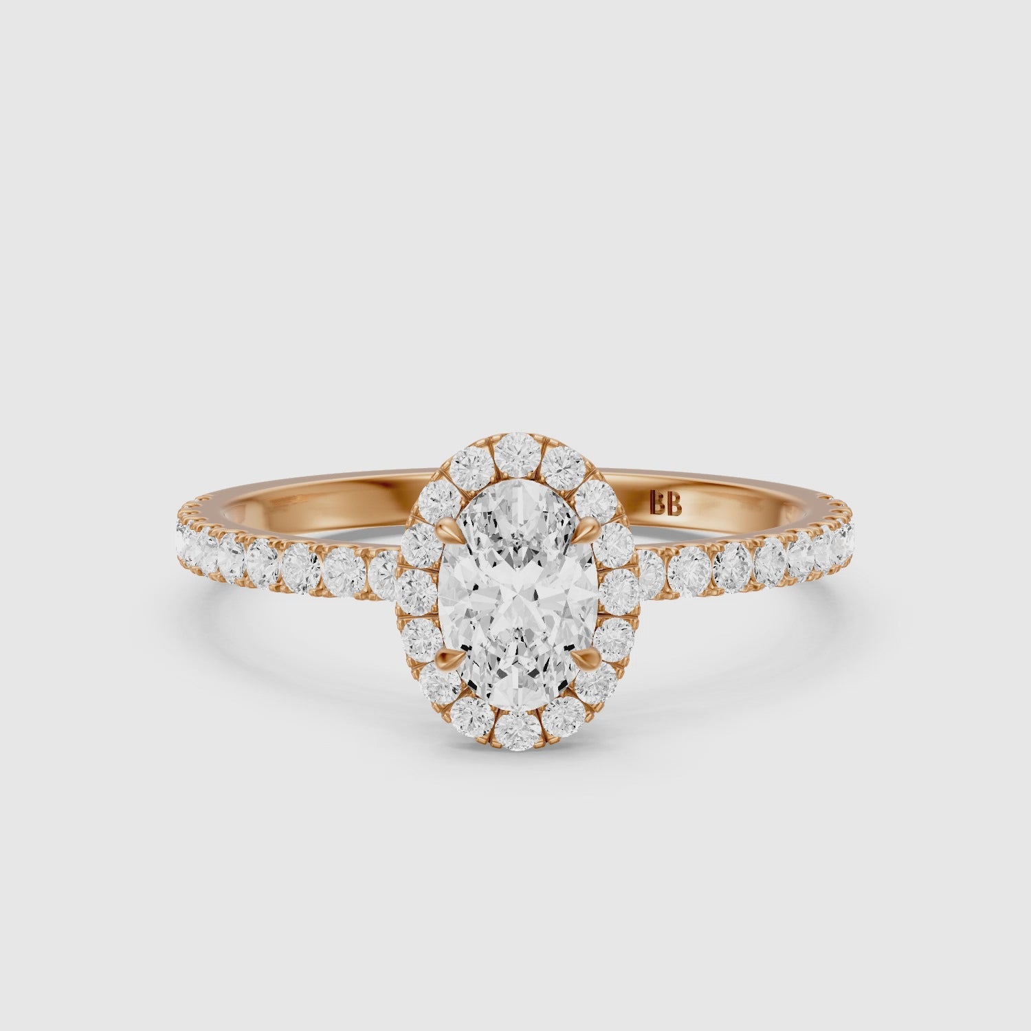 Load video: Phoebe Oval Cut Halo Pave Moissanite Diamond Engagement Ring