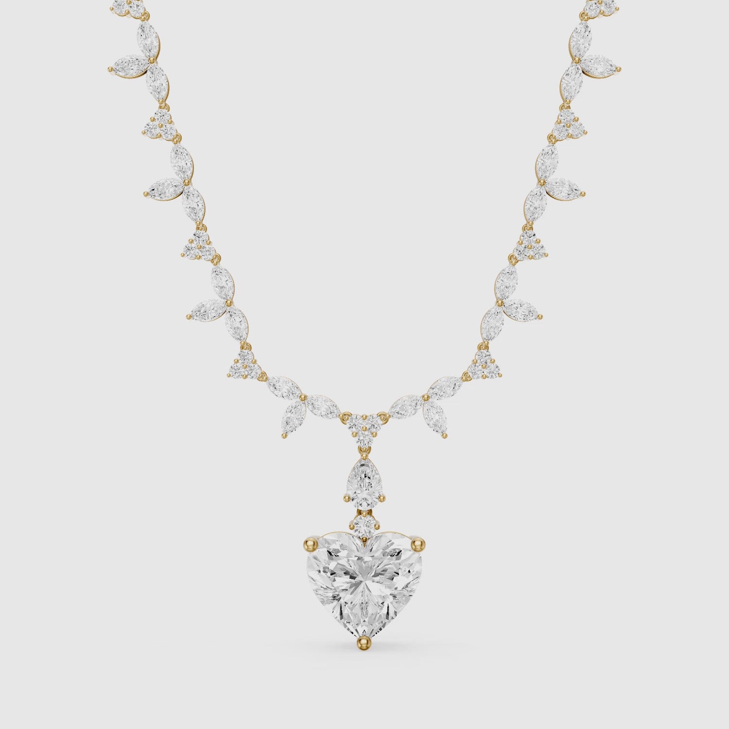 Load video: Alice Heart Cut Lab Grown Diamond Leaf Motif Tennis Necklace
