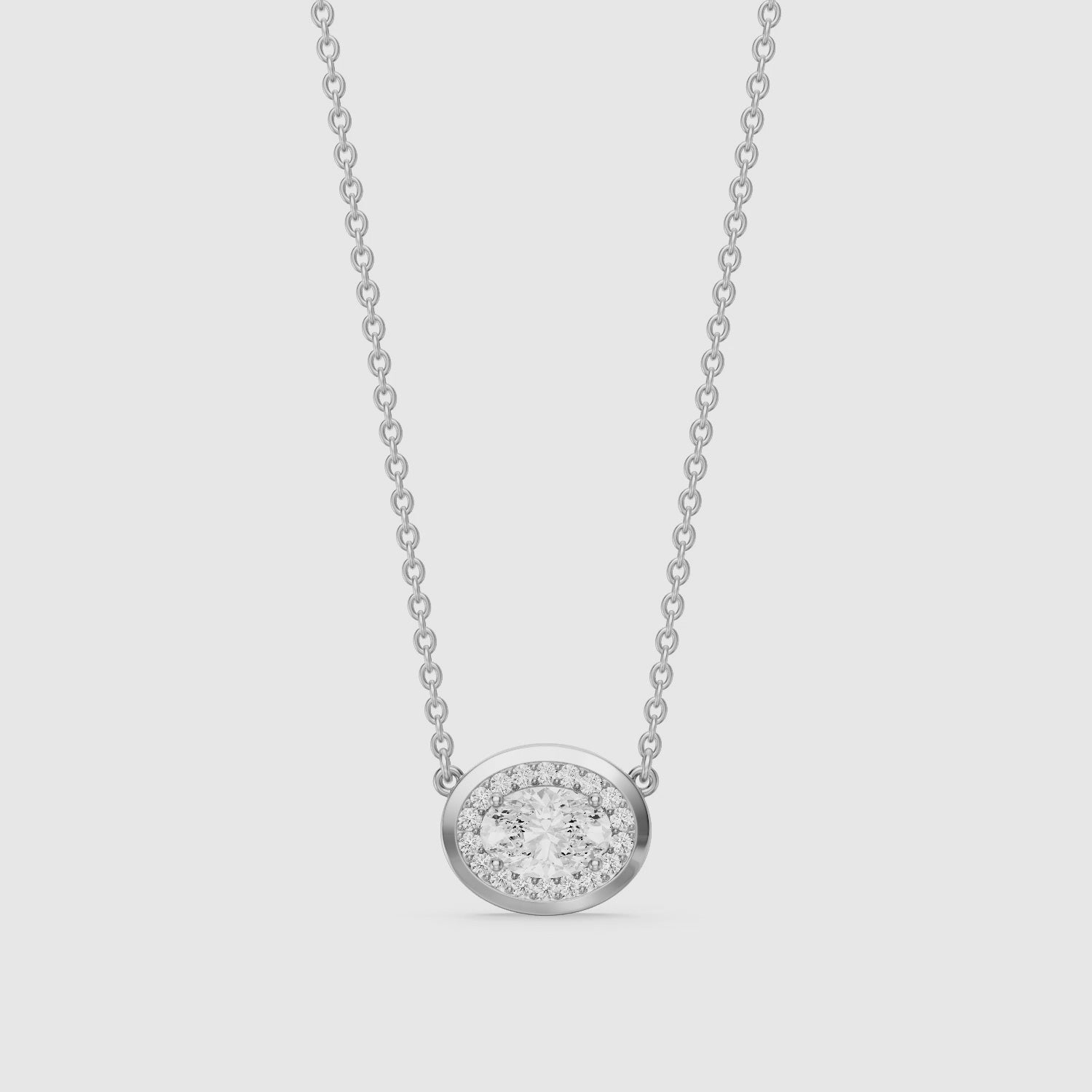 Load video: Lina Oval Lab Grown Diamond Halo Pendant