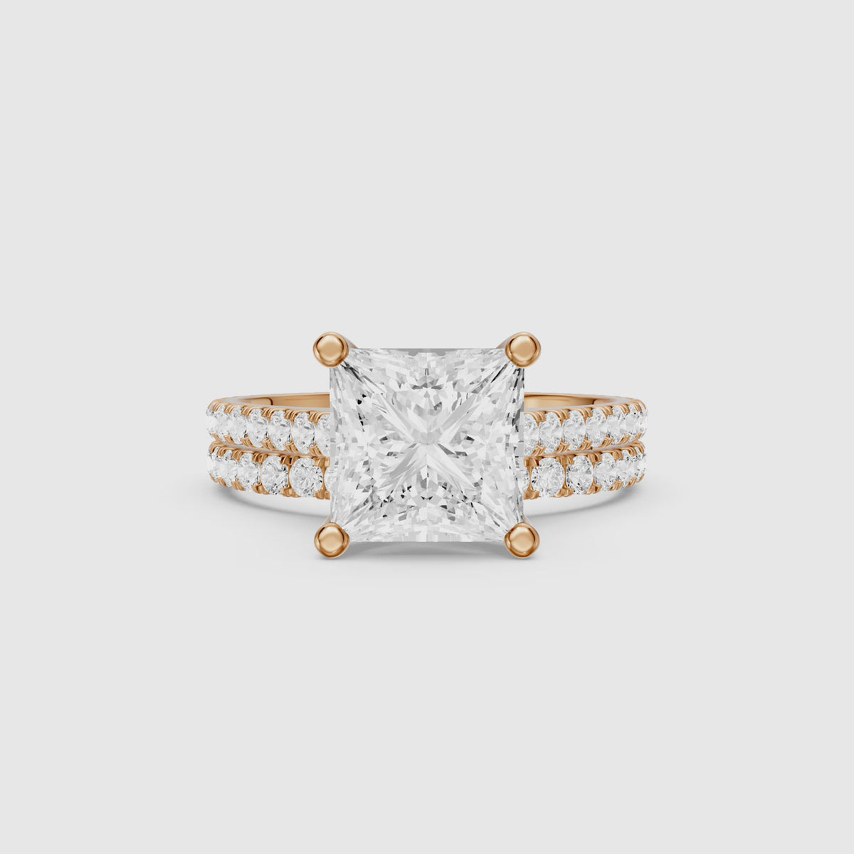 Load video: Mariane Princess Cut Lab Grown Diamond Pave Bridal Set