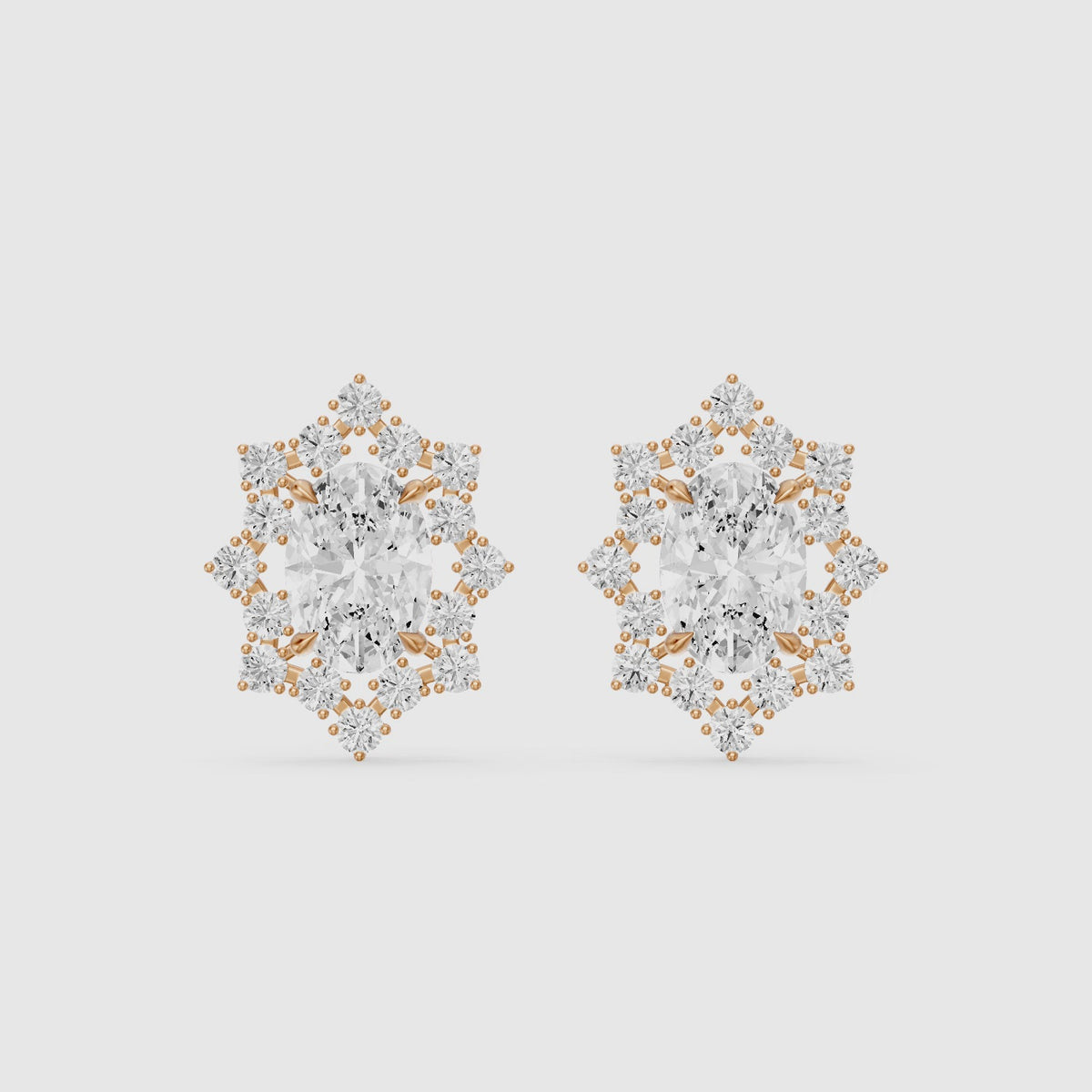 Load video: Vianne Oval Cut Lab Grown Diamond Star Halo Stud Earrings