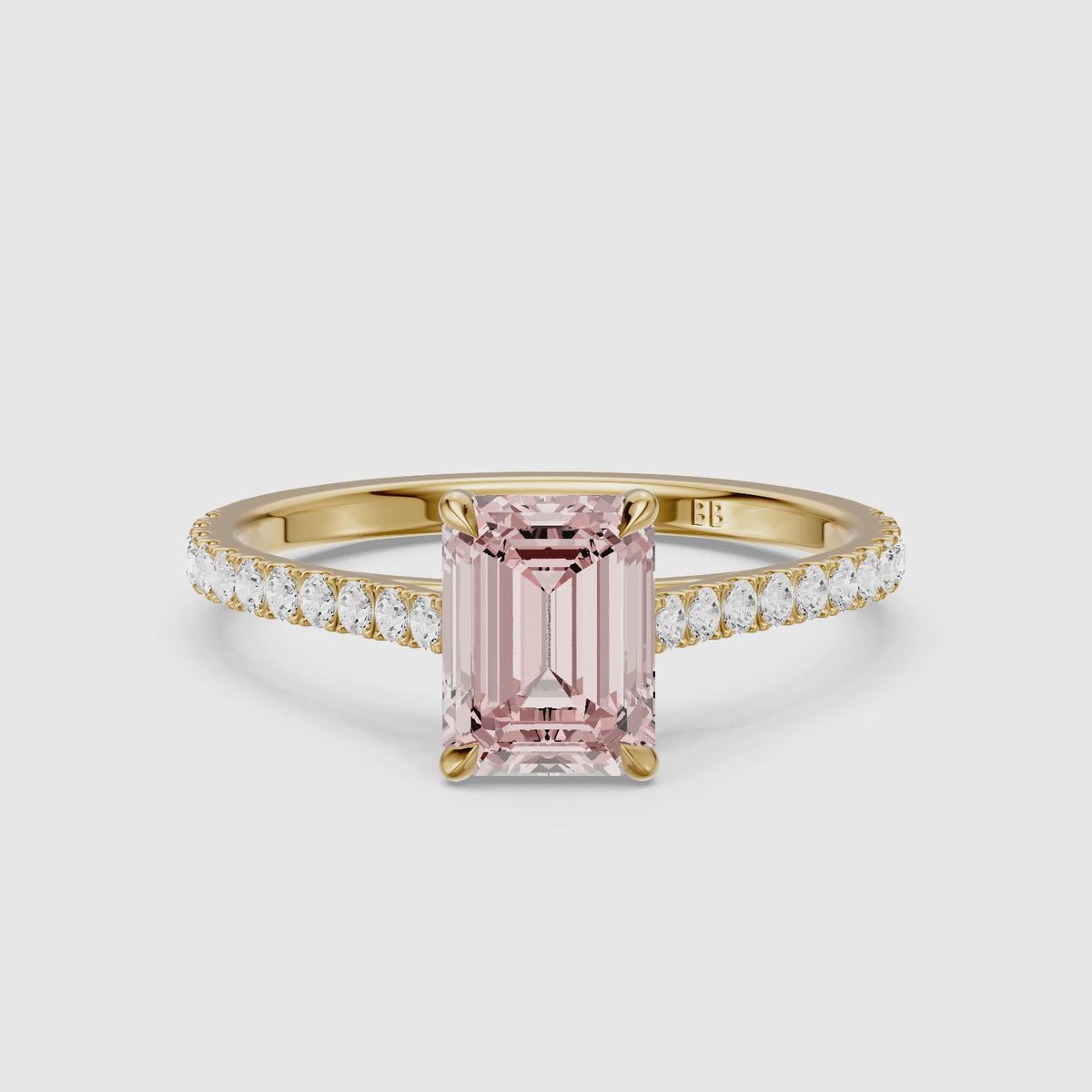 Load video: Ondine Emerald Cut Side Stone Pave Pink Lab Grown Diamond Engagement Ring