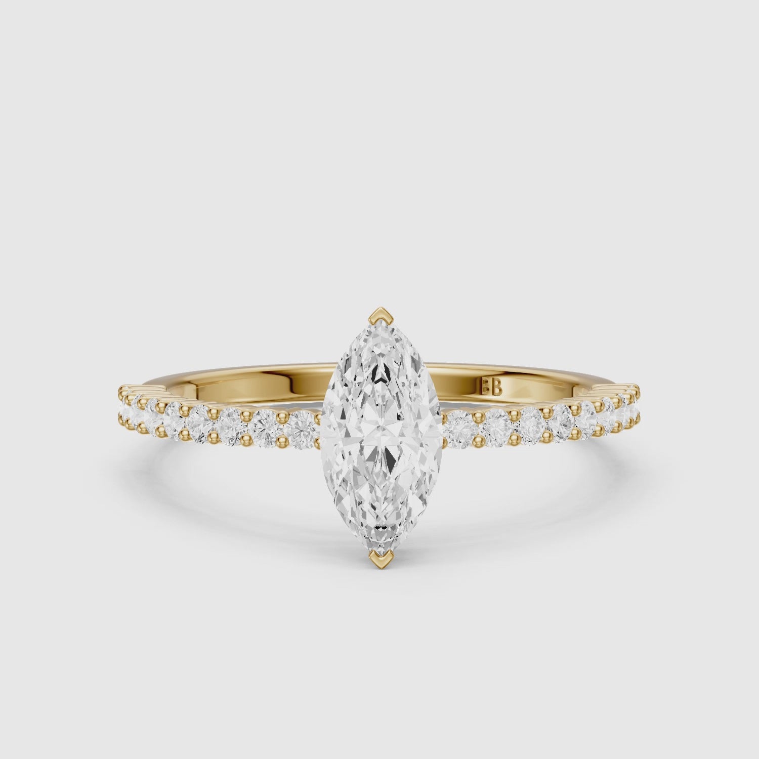 Load video: Molly Marquise Moissanite Diamond Hidden Halo Pavé Ring