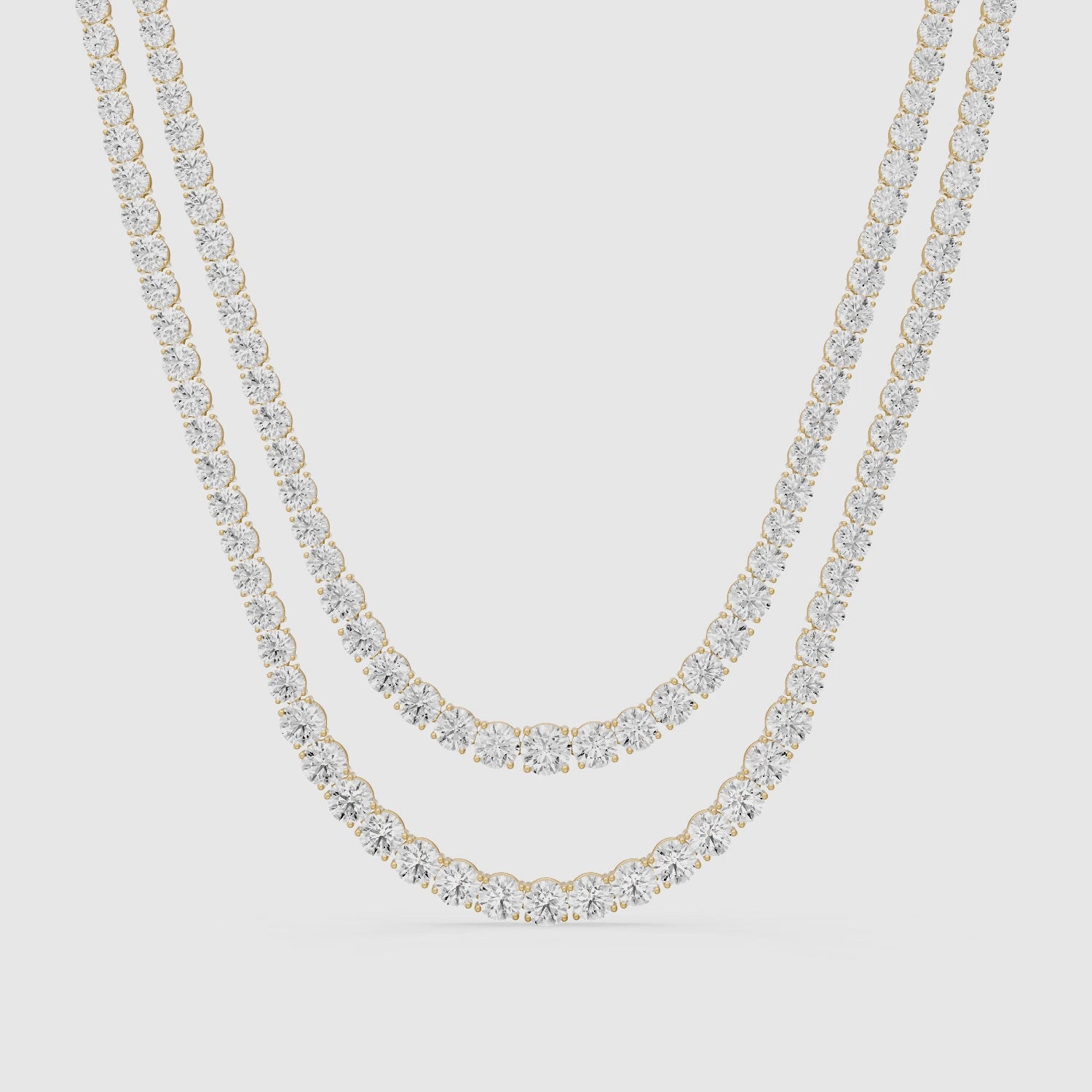 Load video: Jocelyn Double Row Round Cut Lab Grown Diamond Tennis Necklace