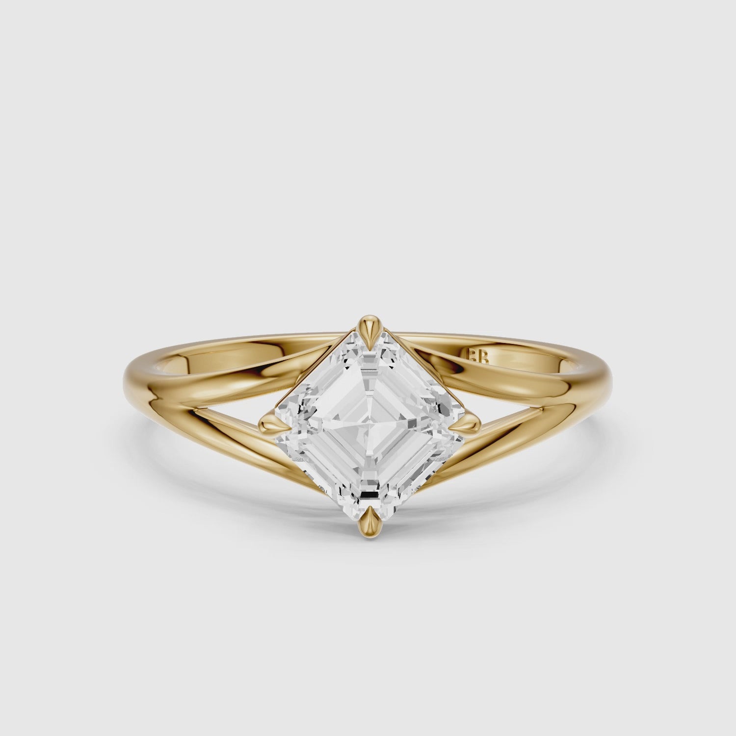 Load video: Brielle Asscher Cut Solitaire Moissanite Ring with Split Shank