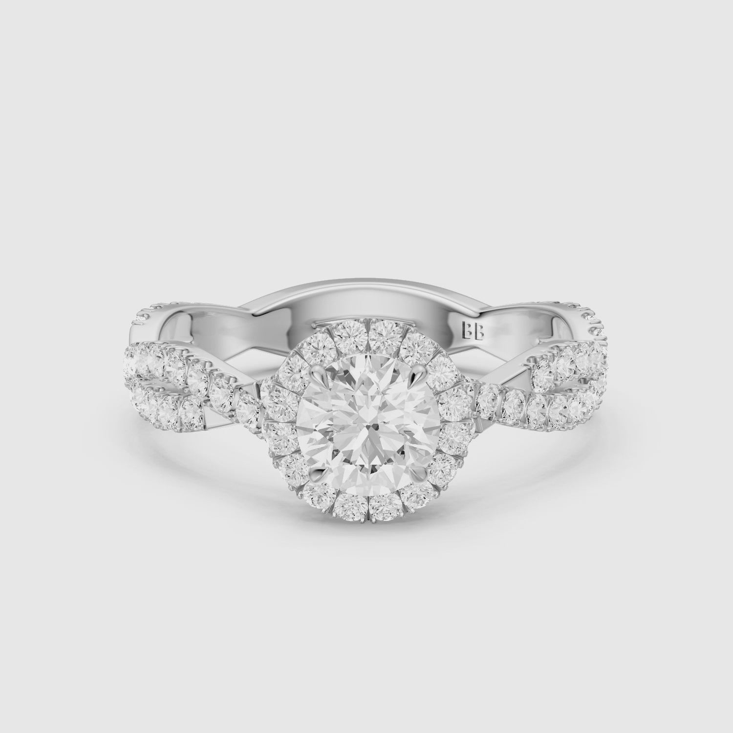 Load video: Ryleen Round Cut Halo Twisted Pave Band Lab Grown Diamond Ring