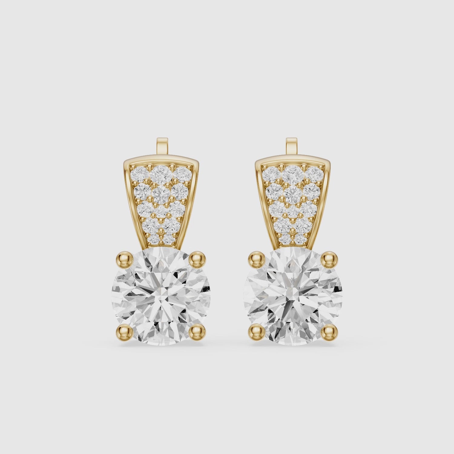 Load video: Candela Round Cut Lab Grown Diamond Pave Accent Stud Earrings