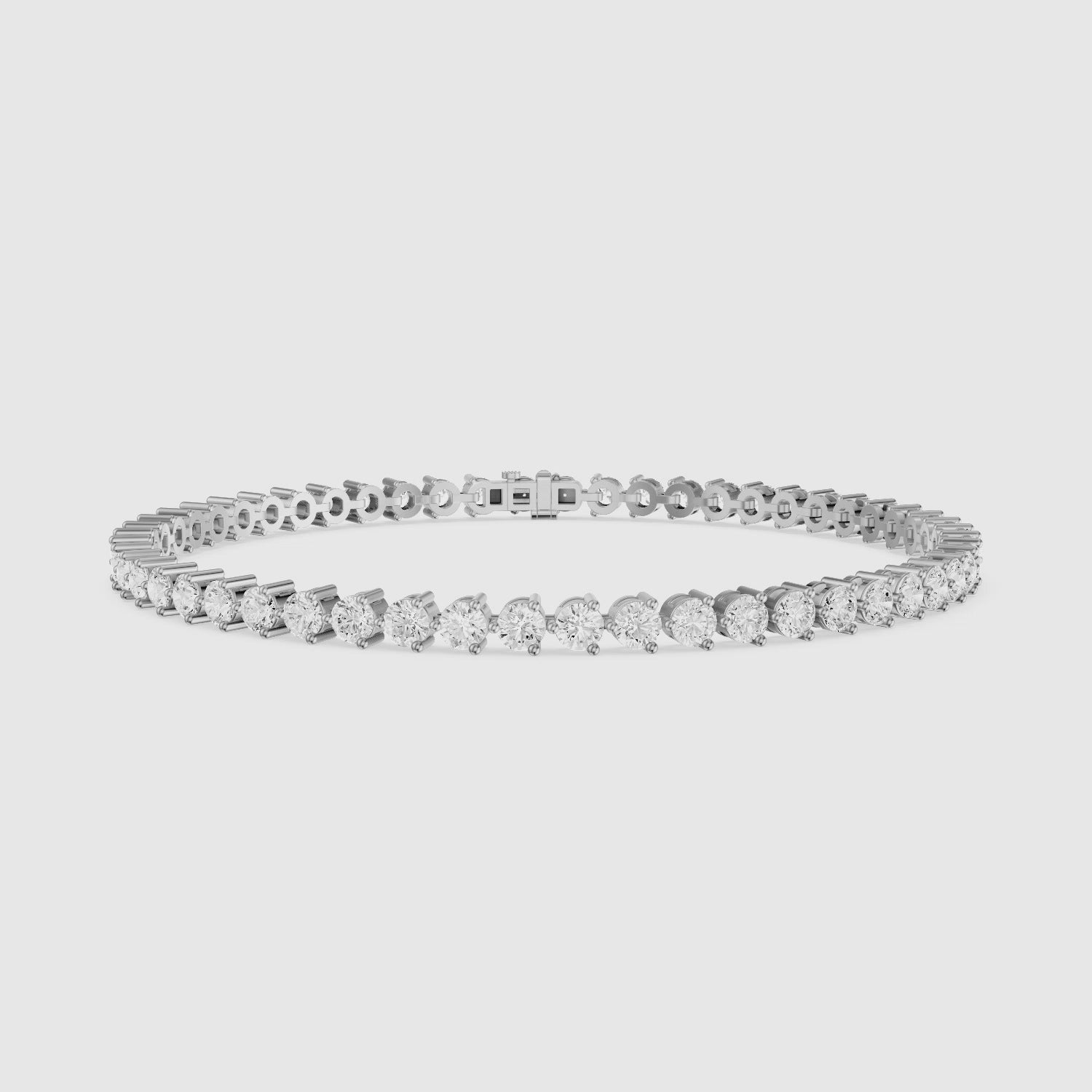 Load video: Alice Round Cut Lab Grown Diamond Three Prong Tennis Bracelet
