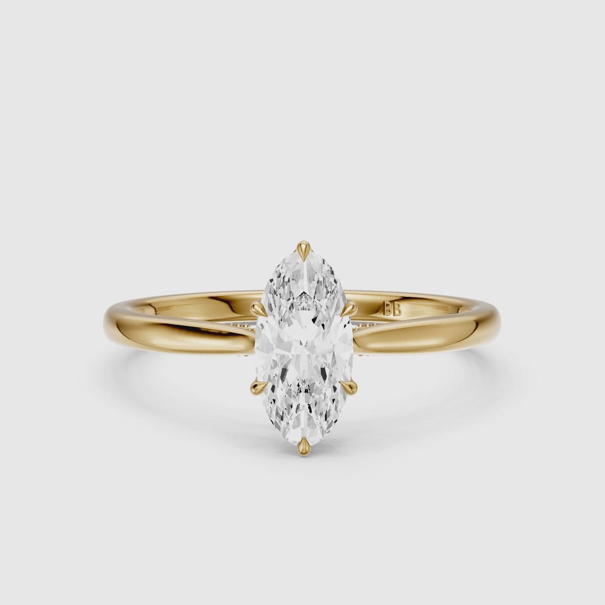 Load video: Leya 6 Prong Moval Moissanite Diamond Ring in Tulip Cathedral Setting